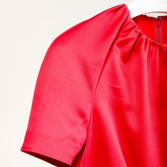 Brandon Maxwell AW/19 Fuschia Silk-Shantung Cape-Sleeve Midi Dress - Picture 4 of 11